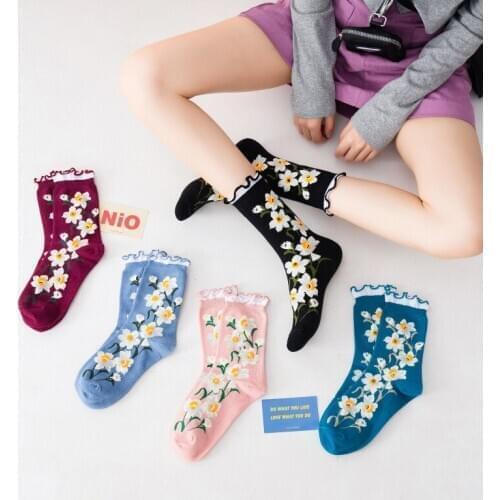 Yishine 12 Pairs New Fashion Japanese Cartoon Flower Cute Socks Women Streetwear Skate Harajuku Kawaii Socks Autumn Winter