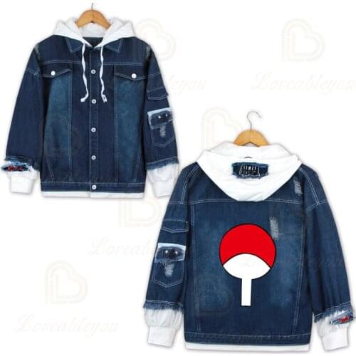 Cosplay Anime NARUTO Denim Jacket Uzumaki Costume Men Women Casual Coat Uchiha Sasuke Autumn Hooded Sweatshirt Tops
