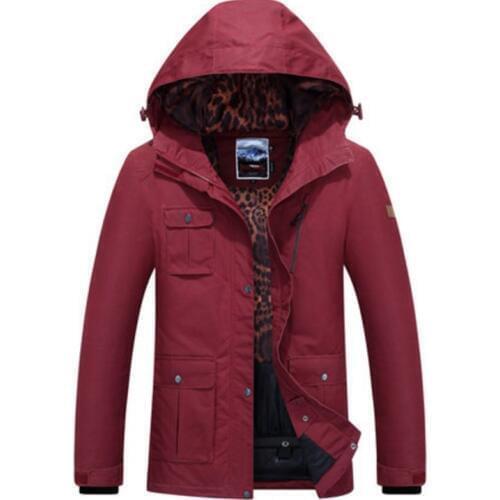 Womens Wine Red Ski Jacket Female Multi-Pocket Snowboarding Skating Coat Winter Outdoor Waterproof Windproof Sportswear Skiwear