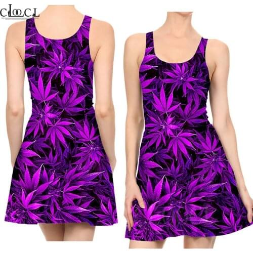 Women Vest Pleated Plus Size Dress 3D Printing Hemp Leaves Graphic Sleeveless Dress Summer Slim Sexy Dresses Beach Party Dresses