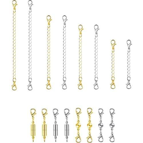 16Pcs Mix DIY Necklace Extender Extension Chain with Magnetic Lobster Clasps