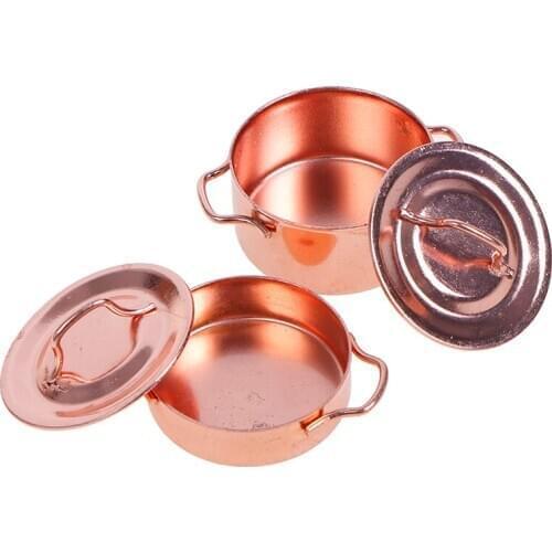 2pcs/set Mini Alloy Metal Hot Pots Dollhouse Kitchen Accessories Doll House Miniatures 1:12 Accessories Kitchenware Miniature