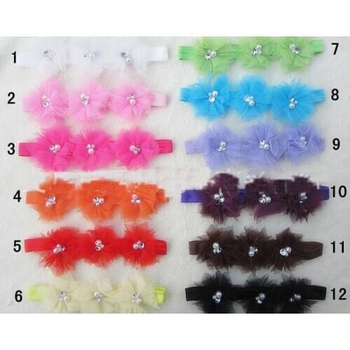 2013 Bling Triple Tulle Flower Headbands Baby Flower Headbands Tulle Mesh Flower HEADBANDS Toddlers Photography Prop 200pcs/lot