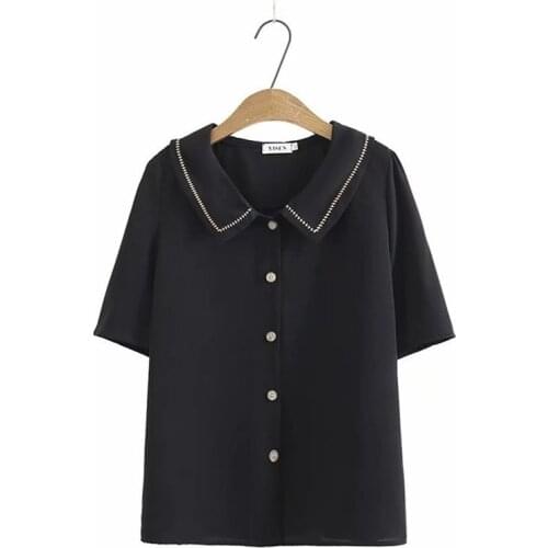 White Black Womens Chiffon Blouse Short Sleeve Simple Ladies' Officewear Elegant Tops Short Sleeve Summer Workwear Blusas