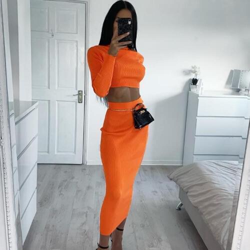 BKLD 2019 Autumn Sexy Two Piece Set Dresses Women Long Sleeve Slim Pencil Bodycon Dress Solid Casual Midi Party Dress Vestidos