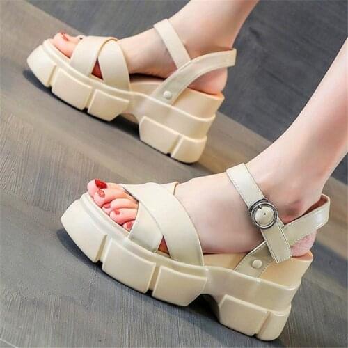Punk Goth Gladiators Women Sandals Platform Wedge High Heels Ankle Strap Open Party Pumps Oxfords 34 35 36 37 38 39