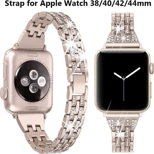Diamond Band For Apple Watch Band Series 6 5 4 3 2 1 Women Lady Strap for iWatch 6 44mm 40mm 42mm 38mm Stainless Steel Bracelet