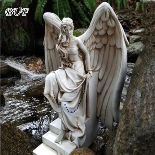 BUF Retro Old Outdoor Garden Decoration Angel Statue Resin Crafts Decorative Ornaments Home Decoration Wing Sculpture
