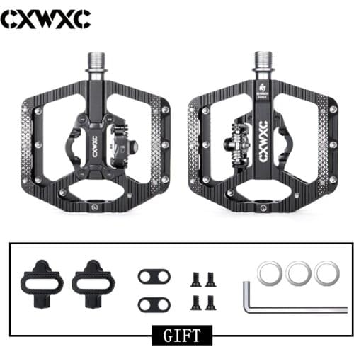 CXWXC 2 In 1 Bicycle Lock Pedal With Free Cleat For SPD System MTB Road Aluminum Anti-slip Sealed Bearing Lock Pedal Accessories