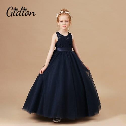 Kids Girls prelegant Wedding Flower Girl Dress Princess Party Pageant Formal long Dress Sleeveless Lace Party Dress