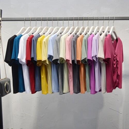 11 Colors Sexy V-Neck Women T-Shirt Cross Pleated Short Sleeve Top plus size 5XL 6XL Women Top Tee Shirt Female chemise