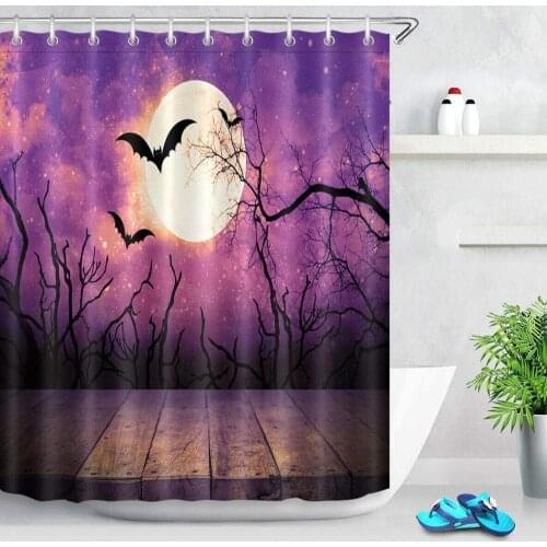 Halloween Purple Sky Moon Bats Shower Curtain Bathroom Bath CurtainsBathroom Waterproof Shower Curtain Durable Fabric Creative 1