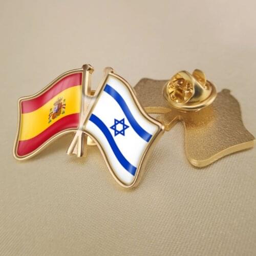 Spain and Israel Crossed Double Friendship Flags Lapel Pins Brooch Badges