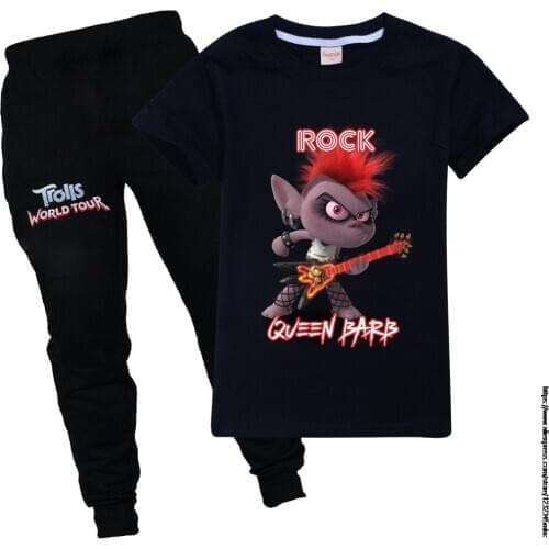 Boys Clothing Set Baby Trolls 2 Clothes New Summer Kids Clothing Sets 3-16 Year Colorful T-Shirt + Pants 2Pcs Girls Boys Suit