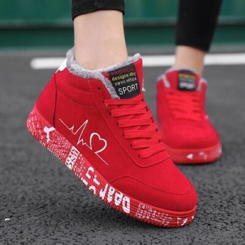 2020 Hot Warm Plush Women Vulcanized Shoes Sneakers Ladies Lace-up Casual Shoes Breathable Flock Lover Shoes Graffiti Flat 35-44