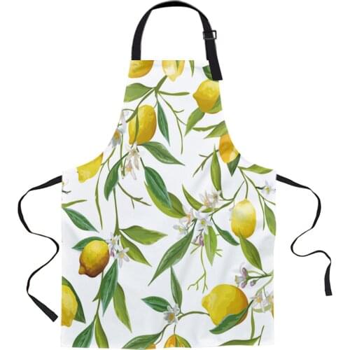 Lemon Flowers Fruit Plant Printed Kitchen Cooking Baking Aprons Canvas Sleeveless For Women Man Kids Home Delantal Cocina