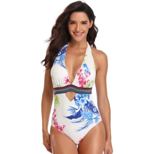 Badpak Meisje Chinese Style Print Sexy Slim Deep V Maillot De Bain Swimming Suit for Women Plus Size Swimwear Bikini Tankini