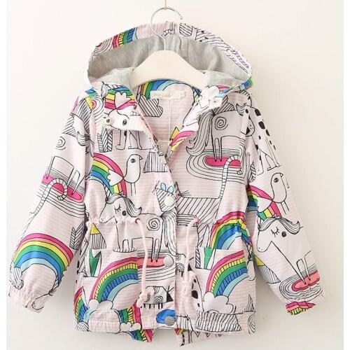 Girls Coats Jackets Kids 2021 Spring Autumn Brand Children For Girls Clothes Cartoon Print Outerwear Hooded Coats For 3-7Y