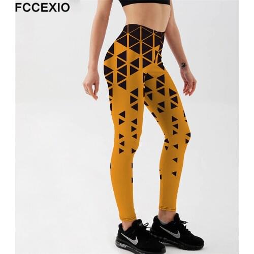 FCCEXIO New Women Push Up Skinny Geometry 3D Print Leggings Outdoor Sportswear Fitness Elastic Force Leggings