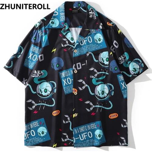 Summer Vintage Shirt Streetwear Men Gothic Letter Print Hawaiian Beach Shirt Harajuku Short Sleeve Hip Hop Aloha Shirt Clothing