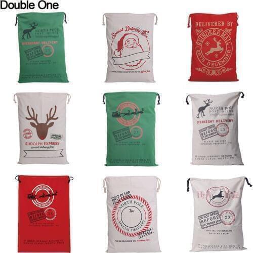 XMAS Christmas Cotton Canvas Drawstring Gift Bag Child Candy Jewelry Gift Big Pouch Santa Claus Deer 15 styles 1PC 50x70cm