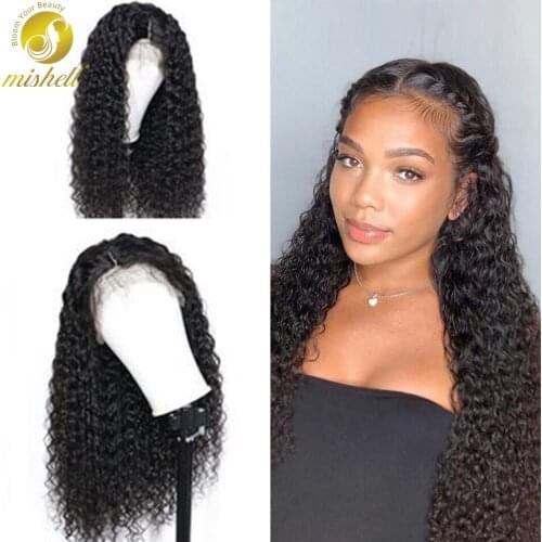 Mishell Kinky Curly Lace Front Wigs 13X4 Lace Frontal Wig Brazilian Curly Remy Human Hair 180 Density Frontal