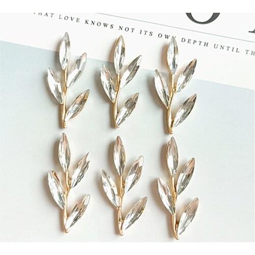 30 PCS 3.7cm*1.5cm Fashion Metal Alloy KC Gold Color Crystal Rhinestone Branch Connectors Charm For Jewelry Making