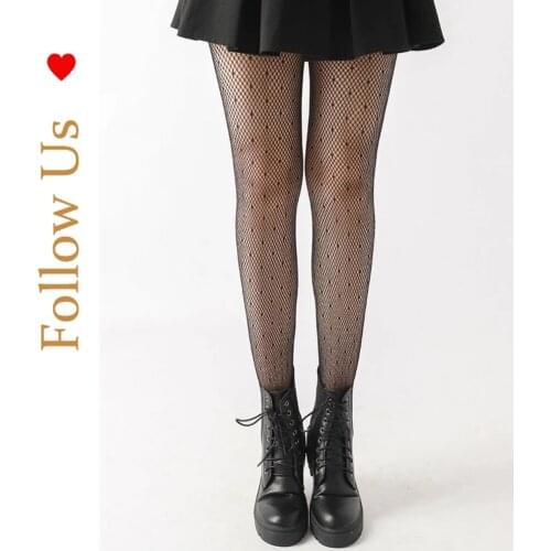 Womens fashion thigh tights, mesh print punk stretch pantyhose, black fishnet stockings