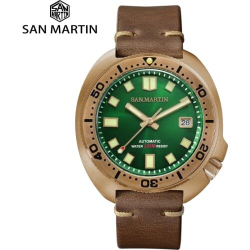 2021 Saint Martin abalone bronze diver watch mens mechanical watch luminous water 200 meters leather strap fashion relojesасы