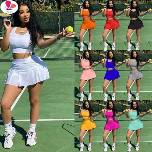 New Chic 2021 Summer Sexy Sets Outfit Solid Color Sports Vest Women Club Short Skirt Two-piece Suit