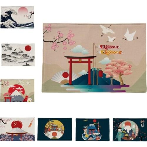 Cat Pattern Placemat Coaster Dining Table Mats Cotton Linen Pad Bowl Cup Mat Home Decor