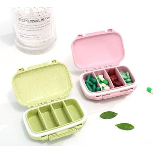 4 Grid Wheat-straw One Week Portable Seal Medicine Pill Box Plastic Mini Travel Storage Box Jewelry Case 7.5X10X2.3cm EK-New
