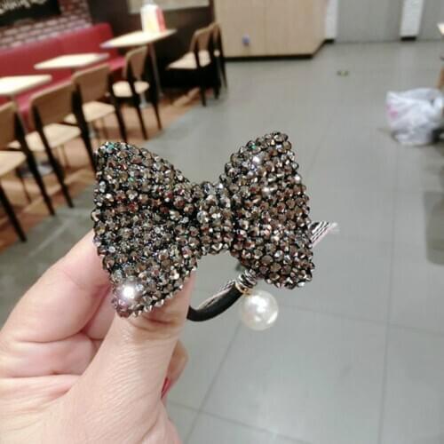 Fashion Crystal Bow Elastic Hair Band Luxury Pearl Rhinestone Jewelry Hair Rubber Bands Rope Headbands Women Hair Accessories
