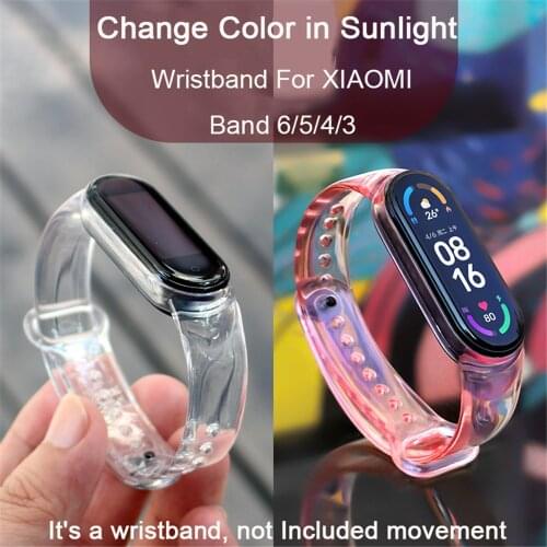 1 pc New Silicone Wristband Strap Change colour in Sunlight Replacement Transparent Watch Strap For XIAOMI Band 6 5 4 3