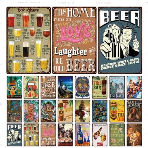 Retro Tin Sign Poster Tiki Bar Beer Easter Island Cartoon Boulder Portrait Bar Pub Restaurant Home Decoration Wall Art IronSheet