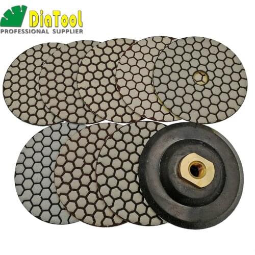 SHDIATOOL 8pcs 100MM Resin Bond Flexible polishing pads with1pc backer for Granite Stone Concrete Marble