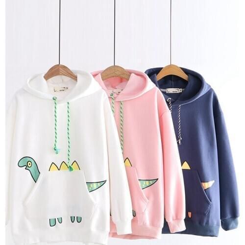Cute Cartoon Dinosaur Hoodie Sweatshirts Girls Casual Cotton Loose Tracksuit Sweatshirt Spring Summer Pocket Hooded Pullovers