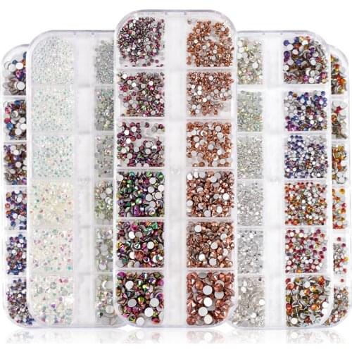 Astrobox 1440pcs 12Grids High Quality Nail Art Rhinestone 네일 아트 크리스탈 라인 석 Crystal Rhinestone Glue On Nail Crystal Loose Stone