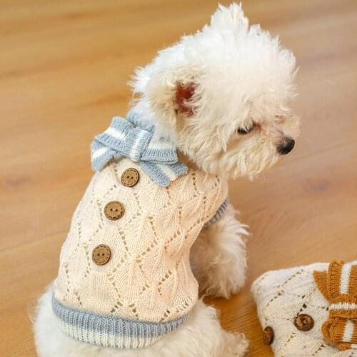 Pet Sweater Bow-knot Design Non-sticky Hair Washable Dog Two-legged Knitted Clothes Autumn Party