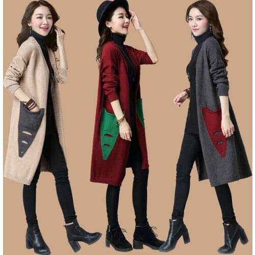 Women Autumn Sweater Coat New Female Knitted Sweater Cardigan Korean temperament Loose knit Sweater Outerwear Plus Size 3XL R373