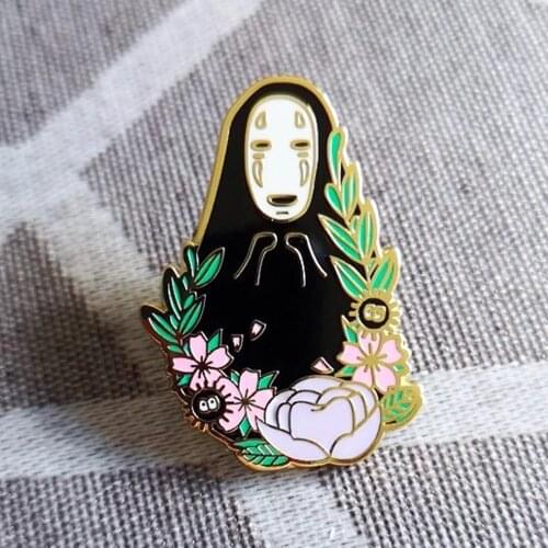Spirited Aways Anime No Face Soot Sprite Enamel Pins Cute Cartoon Lapel Pin Jacket Jeans Badge Brooch Fashion Accessories