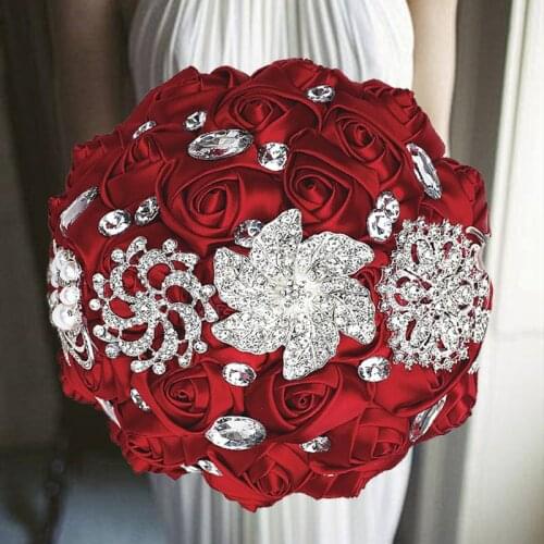 1pc/lot red Bridal Wedding Bouquets Bridal Crystal Silk Flowers Bridal Bouquets de noiva Factory Custom
