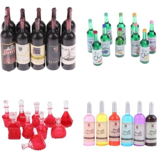 10Pcs/Set Resin 1/12 Dollhouse Miniature Mini Simulation Wine Bottle Accessories Decor Furniture Model Toys Children Gifts