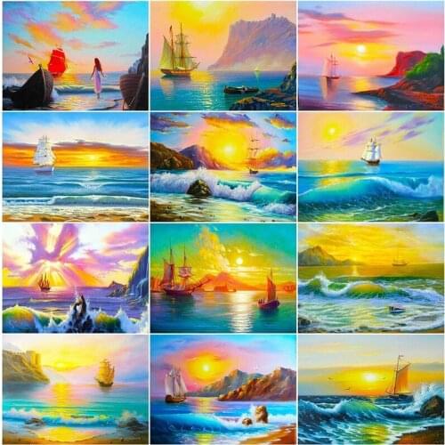 5D DIY Diamond Painting Kits Full Round With AB Drill Ship Sail Mosaic Diamond Embroidery Cross Stitch Scenery Home Decor Gift