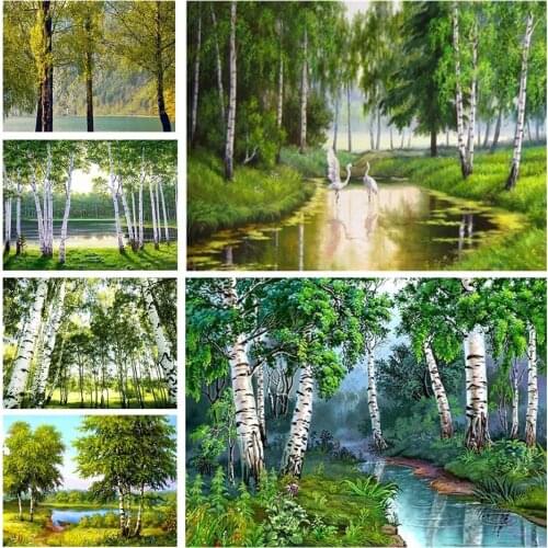 5D Poured Glue Diamond Painting Kits Scalloped Edge Full Round Drill Woods Landscape Decor Mosaic Rhinestone Embroidery DIY Gift