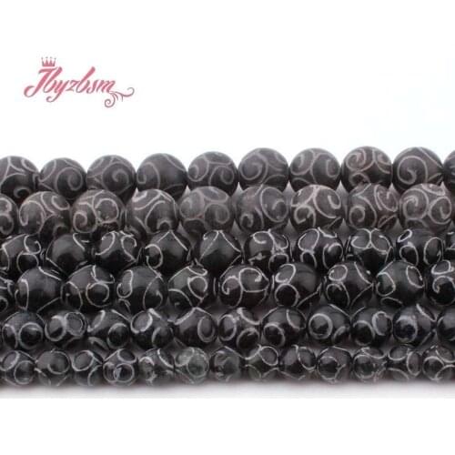 8,10,12mm Round Beads Black Carved Agates Stone Beads For DIY Necklace Bracelets Jewelry Making Loose Strand 15"