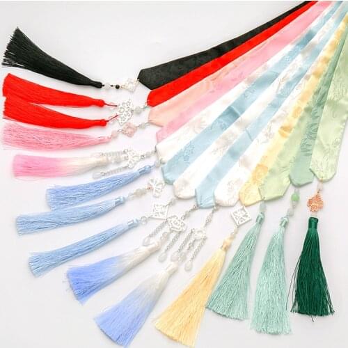 Archaic Chinese clothing embroidered chiffon ribbon streamers tied hair rubber band hair rope female long tassel hairdo Tousheng