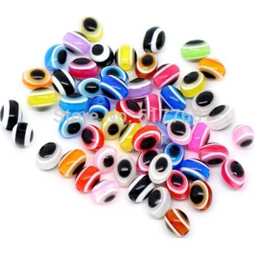 Free Shipping! 300 Mixed Multicolor Evil Eye Stripe Resin Beads 8mm x 6mm (E10118)