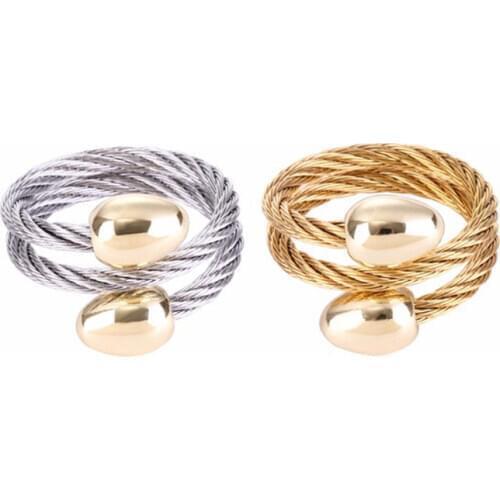 Chran Elastic Stainless Steel Cable Finge Rings for Women Charm Silver Plated 2 Open End Couple Ring