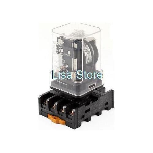 DC 24V Coil DPDT 8 Pins Electromagnetic Relay + 35mm DIN Rail Socket Base